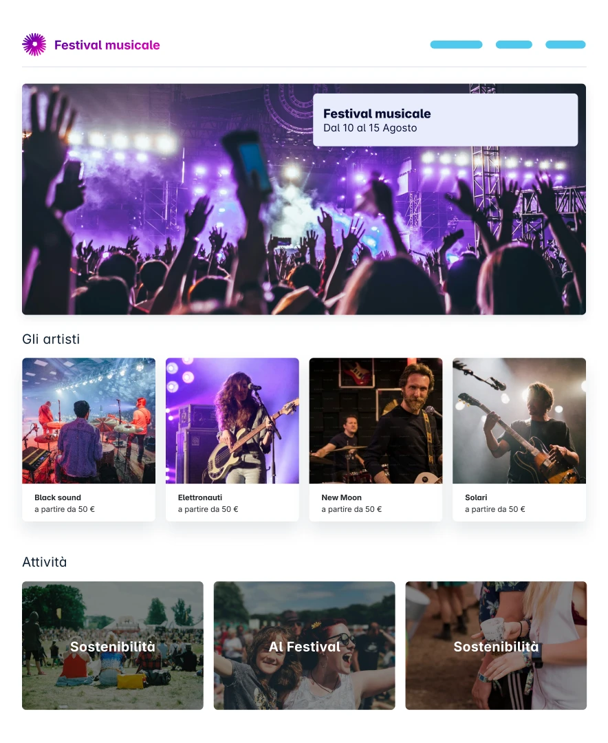 Sito di un festival musicale creato con Metooo